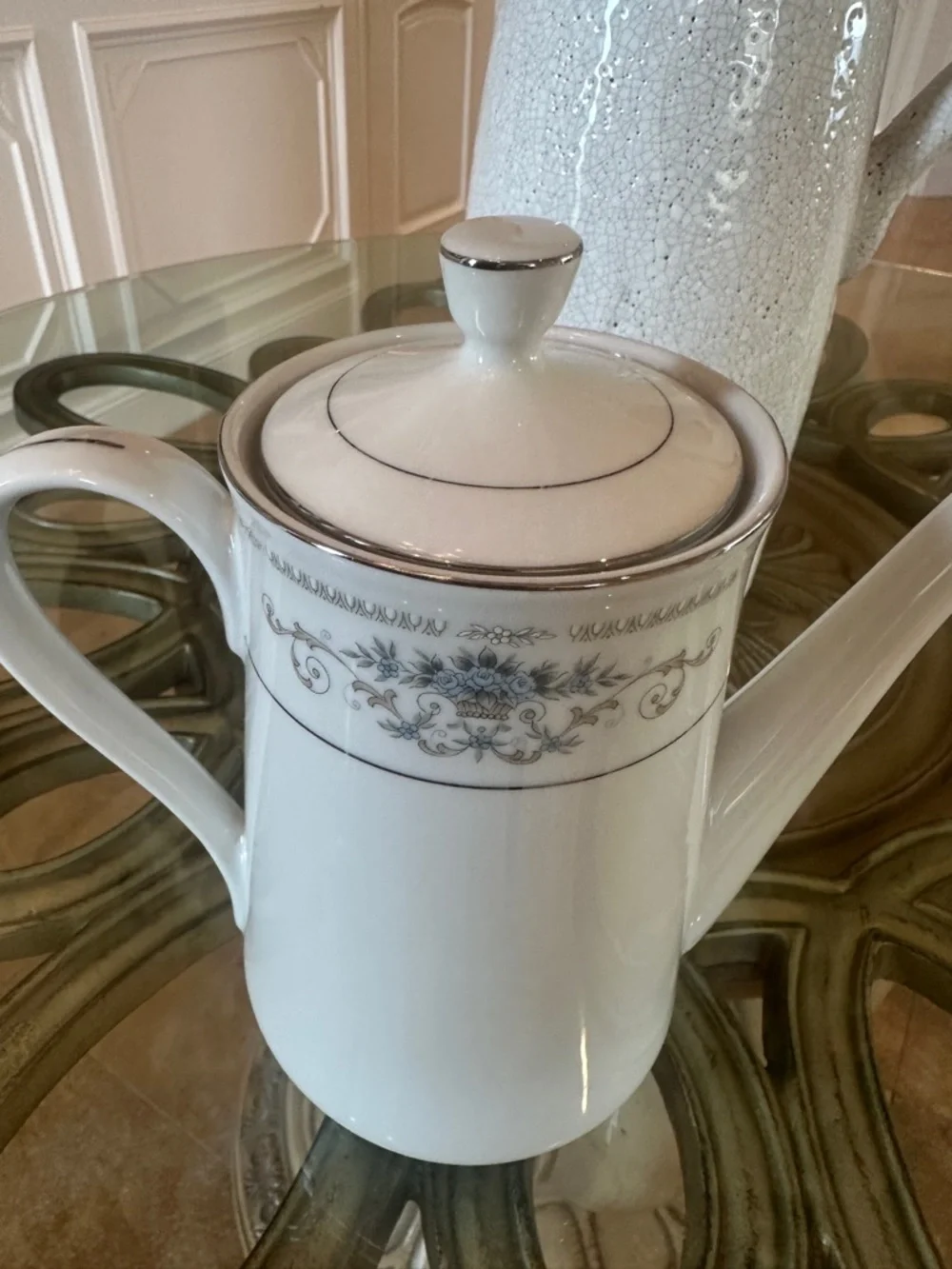 DIANE by Wade Fine China Coffee Tea Pot Blue Flowers Platinum Trim-Retired-NEW